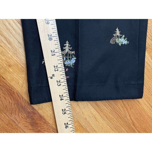 Talbots Women's 8P Black Pant Silk Crop Embroidered Floral Zipper Summer Casual - Picture 6 of 8